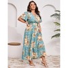 Whizmax Plus Size V Neck Wrap Maxi Dress for Women High Waist Short Sleeves Casual Floral Summer Dress with Belt - 4 of 4