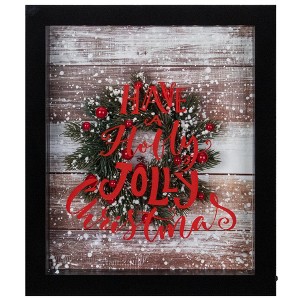 Northlight LED Lighted Framed "Have A Holly Jolly Christmas" Wreath Wall Art - 14" - Black - 1 of 4