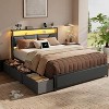Queen Size Bed Frame with Storage Headboard and 6 Drawers Metal Platform Bed Frame with Charging Station and LED Lights PU Leather Upholstered - 3 of 4