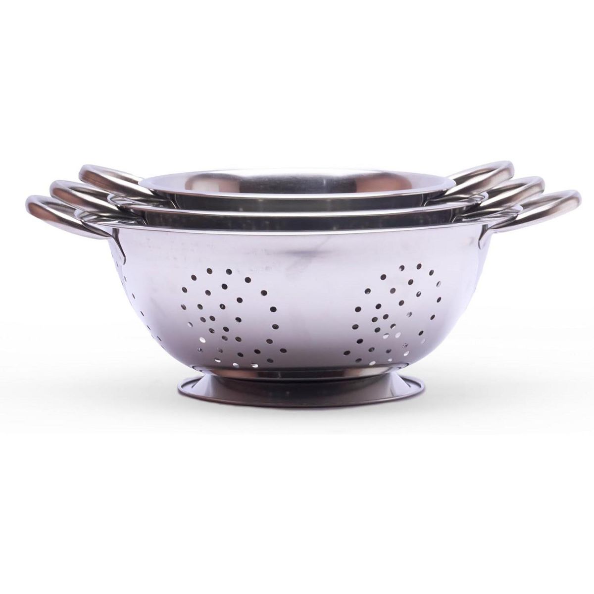 Amco 3-Piece Stainless Steel Colander Set - Multiple Sizes - 1.5, 3, 5 Quart - Durable, Professional Grade Design with Handles for Easy Transfer