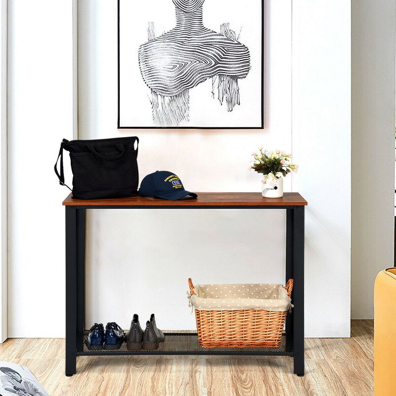 Costway Console Sofa Table W/ Storage Shelf Metal Frame Wood Look Entryway Table SilverBlack, 4 of 11