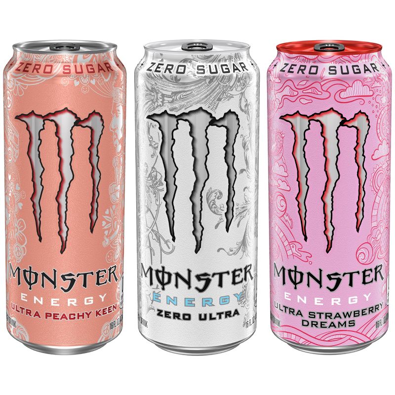 Monster Ultra Variety Pack Including Zero Ultra/Peachy Keen/Strawberry Dreams, Energy Drink - 12pk/16 fl oz Cans, 2 of 3