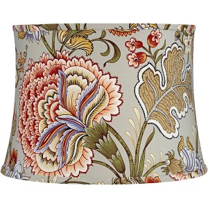 Springcrest Sage Green with Flower Print Medium Drum Lamp Shade 14" Top x 16" Bottom x 11.5" High (Spider) Replacement with Harp and Finial - 1 of 4