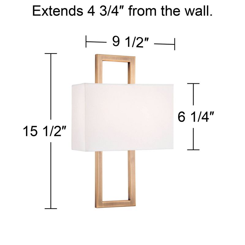 Possini Euro Design Modena Modern Wall Light Sconces Set of 2 French Brass Hardwire 9 1/2" Fixture Off White Faux Silk Shade for Bedroom Bathroom Home, 4 of 8