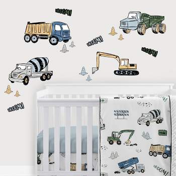 Sweet Jojo Designs Boy Wall Decal Stickers Art Nursery Décor Construction Truck Green Blue and Grey 4pc
