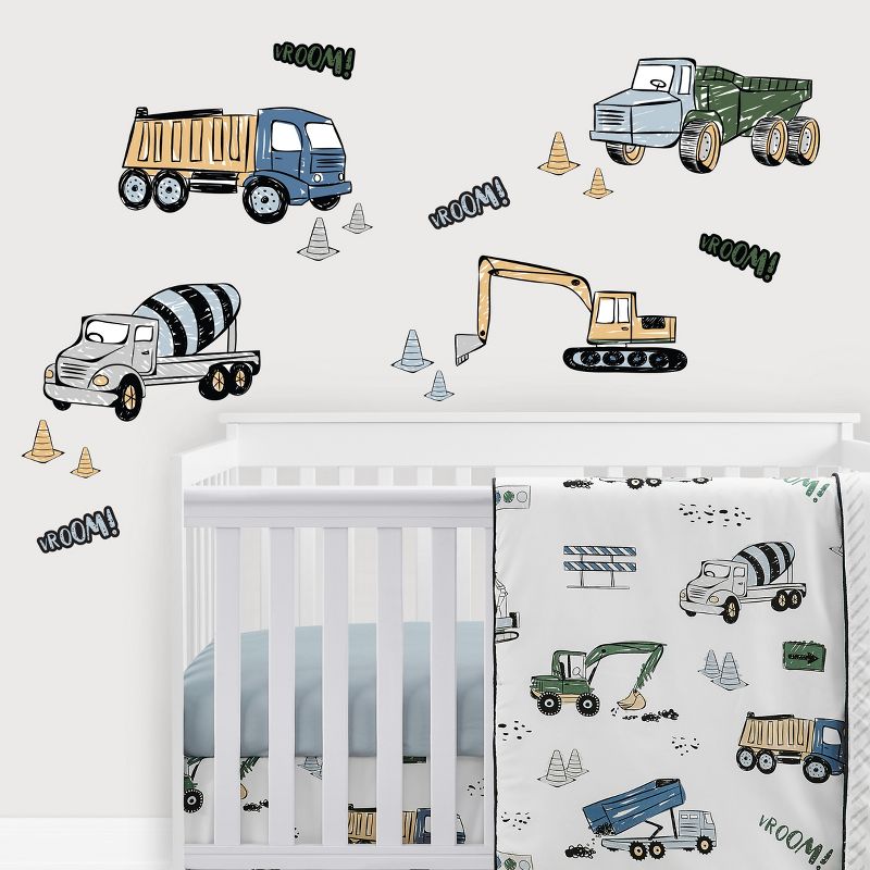 Sweet Jojo Designs Boy Wall Decal Stickers Art Nursery Décor Construction Truck Green Blue and Grey 4pc, 1 of 4