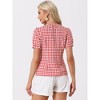 INSPIRE CHIC Women's Vintage Crew Neck Puff Sleeve Casual Plaid Gingham Blouse - 3 of 4