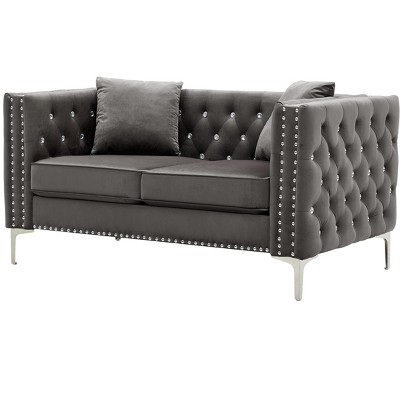 NicBex Velvet Loveseat Sofa with Jeweled Buttons Modern 2 Seater Couch with 2 Pillows for Living Room,Apartment