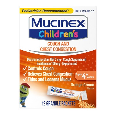 Mucinex Children&#39;s Cough &#38; Chest Congestion Medicine - Orange Creme Mini Melts - 12 ct