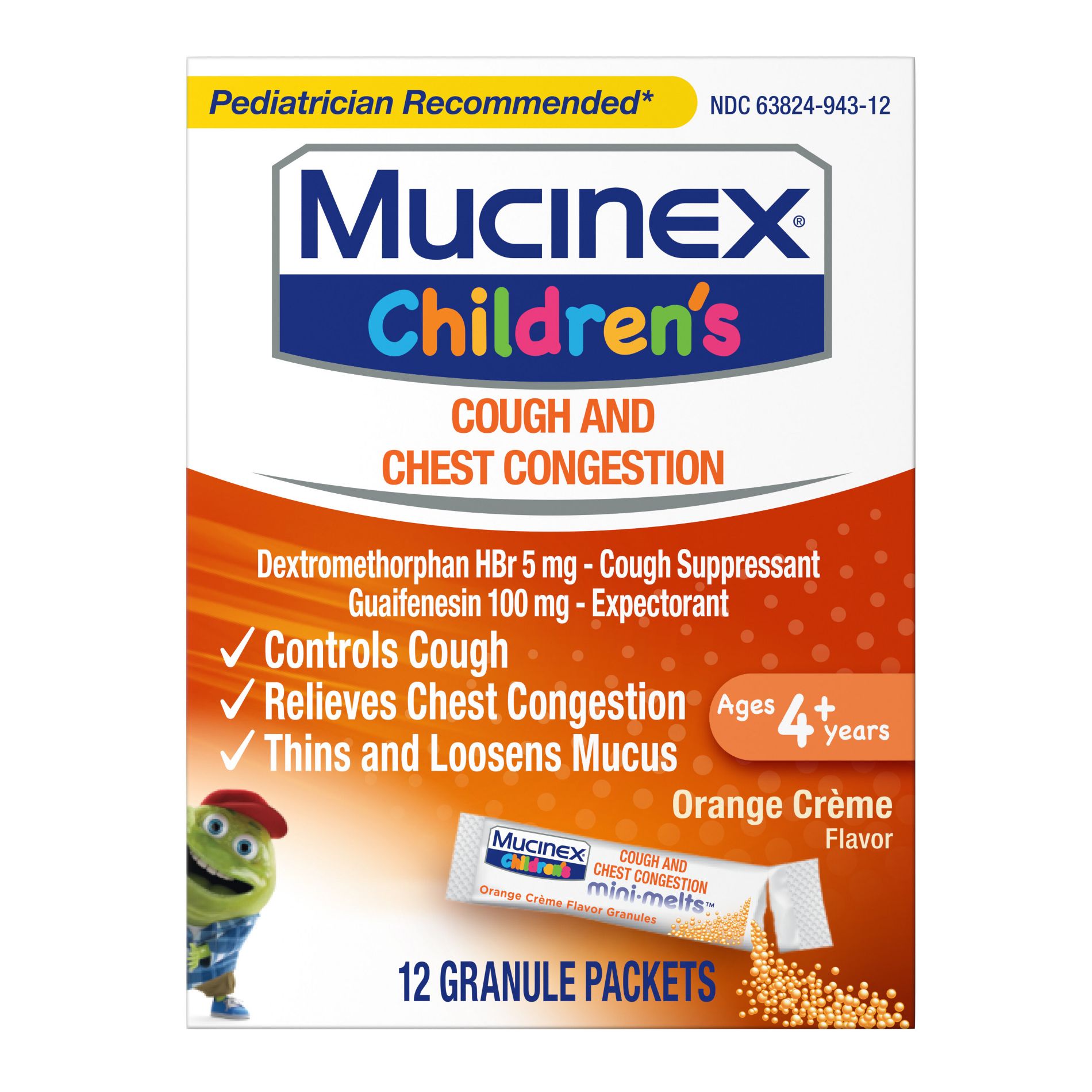 Mucinex Children's Cough & Chest Congestion Medicine - Orange Creme Mini Melts - 12 ct