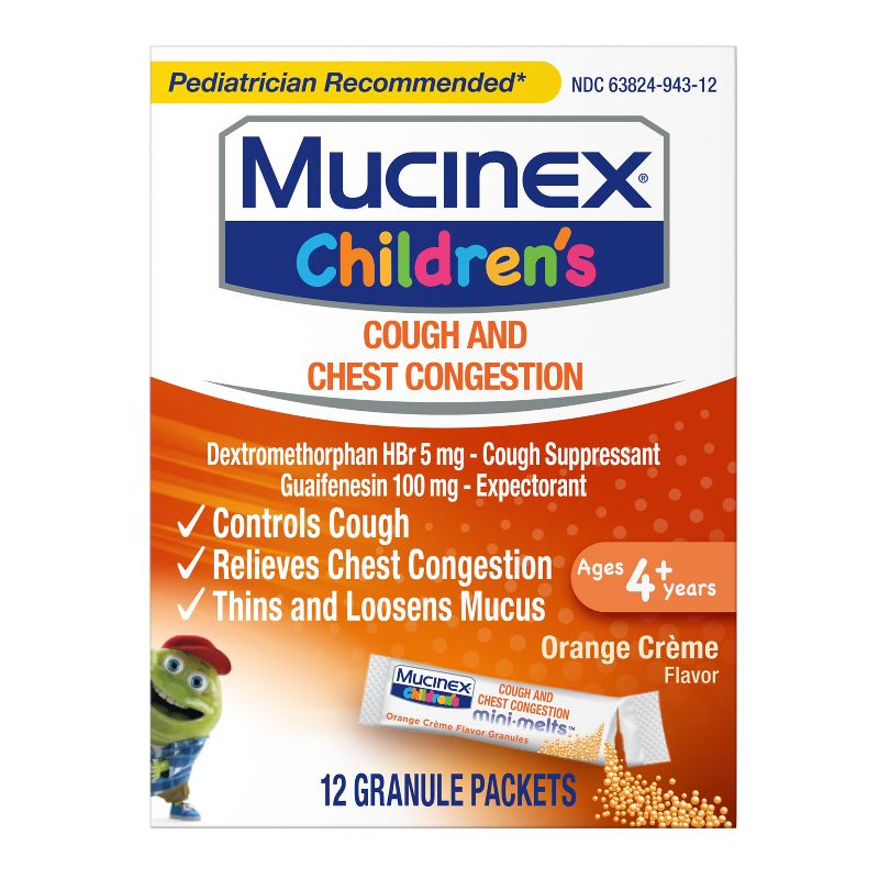 Mucinex Children&#39;s Cough &#38; Chest Congestion Medicine - Orange Creme Mini Melts - 12 ct, 1 of 10