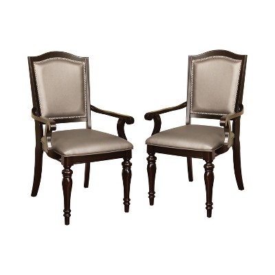 Set of 2 Rodneysburg Tan Fabric Nailhead Trim Armchairs Dark Walnut - HOMES: Inside + Out