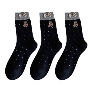Anna-Kaci 3-Pair Soft Knit Crew Socks with Tiny Dot Pattern, Decorative Ribbon Bow Trim and Smooth Comfortable Stretch Fit - 1 of 3