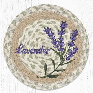 Earth Rugs Round Trivet – 10"x10" Lavender Printed Braided Jute Mat with Floral Botanical Design in Soft Country Colors - 1 of 3