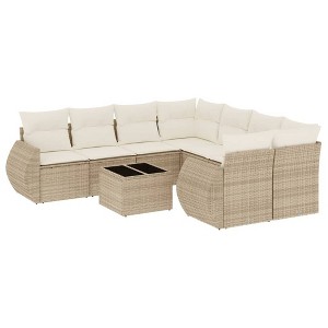 vidaXL 9 Piece Patio Sofa Set with Cushions Beige and Cream Poly Rattan - 1 of 4