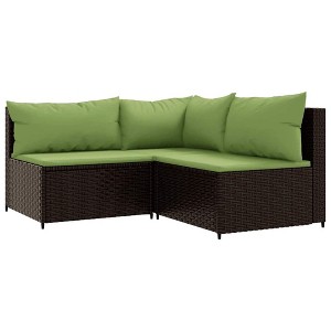 vidaXL 3-Piece Patio Lounge Set in Brown Poly Rattan - Weather-Resistant, Modurar Design with Comfy Cushions - Ideal for Garden, Outdoor and Patio - 1 of 4