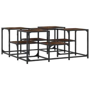 vidaXL Smoked Oak Coffee Table - Engineered Wood & Metal Frame, Dual-Tiered Surface, Adjustable Feet, for Living Room & Lounge Area - 1 of 4