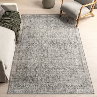 Gray Rectangular 4' x 6' Synthetic Vintage Medallion Area Rug
