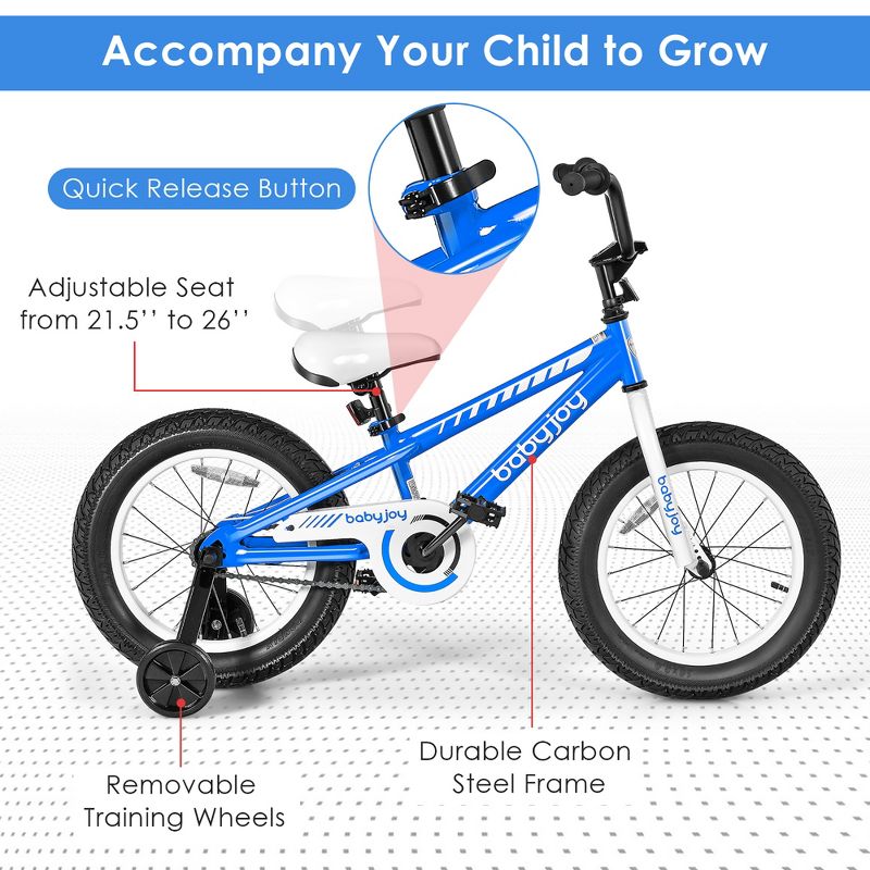 Babyjoy 16'' Kids Bike Bicycle w/ Training Wheels for 5-8 Years Old Girls Boys, 4 of 11