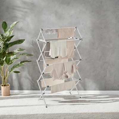 Foldable White Steel Frame Clothes Drying Rack