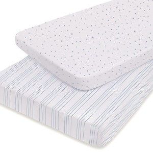 Ely's & Co. Baby Fitted Pack n Play - Mini Crib Sheet  100% Combed Jersey  Cotton Blue for Baby Boy 2 Pack - 1 of 4
