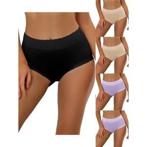 Allegra K Women's Cotton High-Rise Lace Trim Tummy Control 5 Packs Full Coverage Briefs - 1 of 4