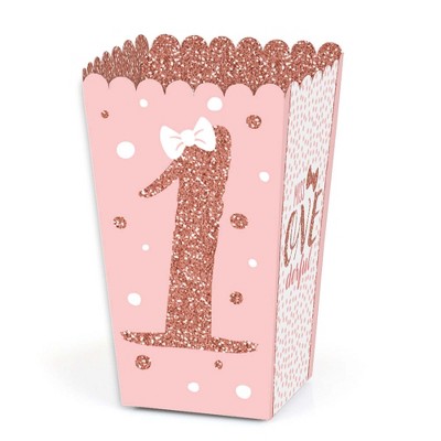 Big Dot of Happiness 1st Birthday Little Miss Onederful - Girl First Birthday Party Favor Popcorn Treat Boxes - Set of 12