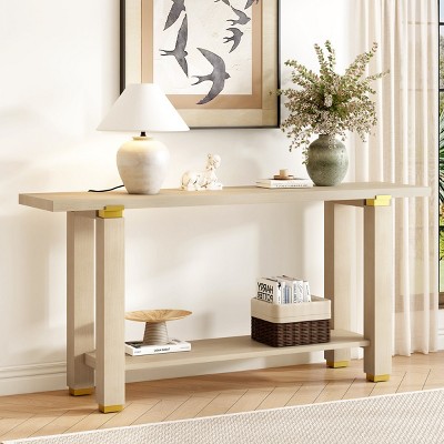 MDF Console Table with Metal Feet,Modern Geometric Frame and Bottom Storage Shelf,63" Hallway Entry Organizer and Display Stand-Cuddlewood