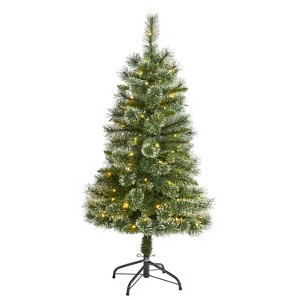 4ft. Slim Snow Tip Pine Artificial Christmas Tree with 100 Clear LED Lights – Petite Holiday X-Mas Décor Tree - 1 of 4
