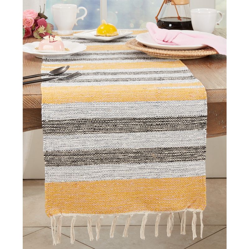 Saro Lifestyle Rustic Woven Striped Table Runner with Fringe Detail, 16"x72", Multicolored, 3 of 4