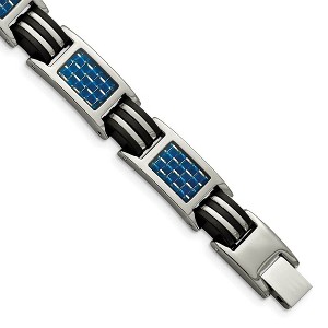 Black Bow Jewelry Men's Titanium Blue Carbon Fiber & Black Rubber Link Bracelet, 8.5 In - 1 of 4