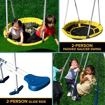 Sportspower Blue and Yellow Galvanized Metal Swing Set with Slide