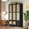 Famapy Black Rustic Closet Cabinet with Rattan Doors Elegant Storage Armoire - 2 of 4