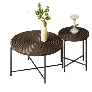 2-Piece Coffee and End Table Set, Waterproof MDF with PVC Cover, Distressed Cylindrical Design, Metal Legs - 1 of 4