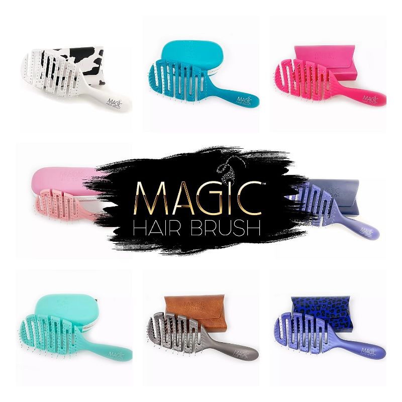 Magic Hair Brush Sports Pink, Professional Flexible Vented Hairbrush For Detangling w/ Case - Pink, 5 of 8