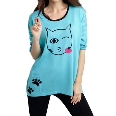 Women's Cat Kiss Graphic Sweater - ANGEL