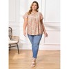 Women's Plus Size Summer Floral Print Pintucked Trim Front Ruffle Sleeve Tie Neck Casual Vacation Blouses - GRACE & GRANDEUR - 2 of 4