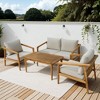 Outsunny 4 Pieces Acacia Wood Patio Furniture Set, Outdoor Sofa Conversation Set with Thickened Cushions, Slat Top Table for Backyard Garden, Teak - 3 of 4