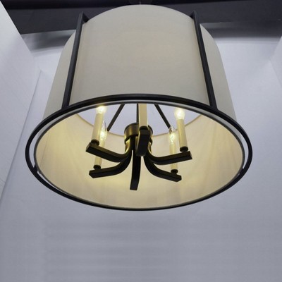 Black and White Silk Drum Pendant Light, 6-Light