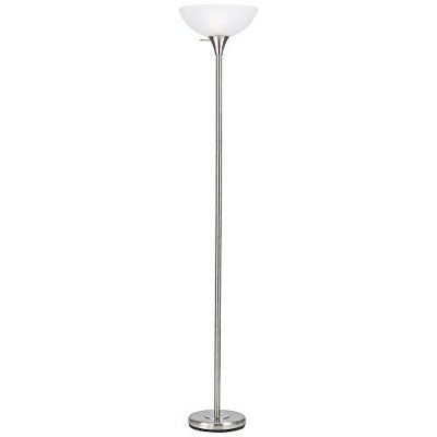 White Adjustable Metal Torchiere Floor Lamp with Glass Shade