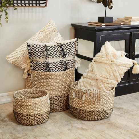 Set of 3 Seagrass Storage Baskets Khaki - Olivia & May