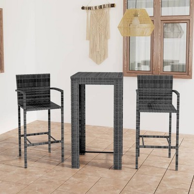 vidaXL Patio Bar Set 3 Piece, Bistro Set for Outdoor Porch Yard, Bar Stool with Cushions, Bistro Table, Farmhouse Modern Style, Poly Rattan Gray