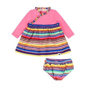 Mixed Up Clothing Baby Long Sleeve Ruffle Trim Dress and Bloomer Set - Pink Multicolor Stripe - 1 of 4
