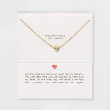 Silver Plated Gold Dipped Micro Pave Heart Cubic Zirconia Pendant Necklace - Gold