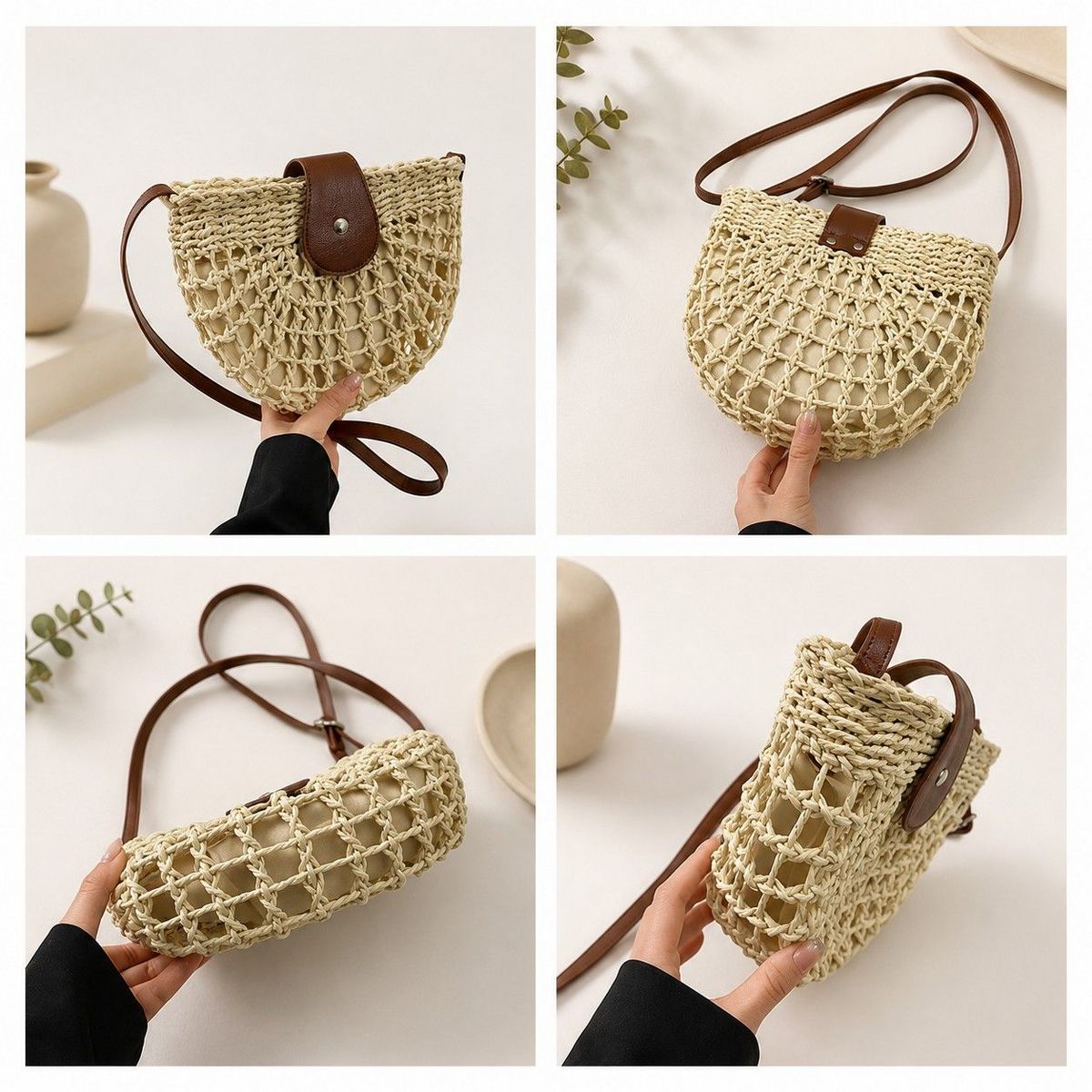 Alilang Woven Straw Crescent Crossbody Handbag with Adjustable Shoulder Strap - thumbnail 3
