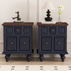 Bella Depot Vintage 2 Drawers Nightstand with Solid Wood Legs, Bedside End Table - Set of 2 - 1 of 4