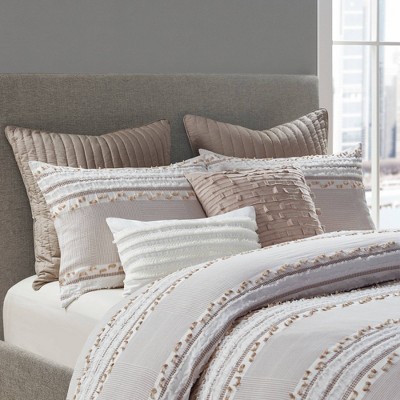 Taupe Jacquard Cotton Square Throw Pillow with Zipper Closure