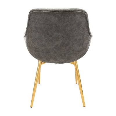 Mid Century Modern Gray Leather Armchair with Gold Metal Legs