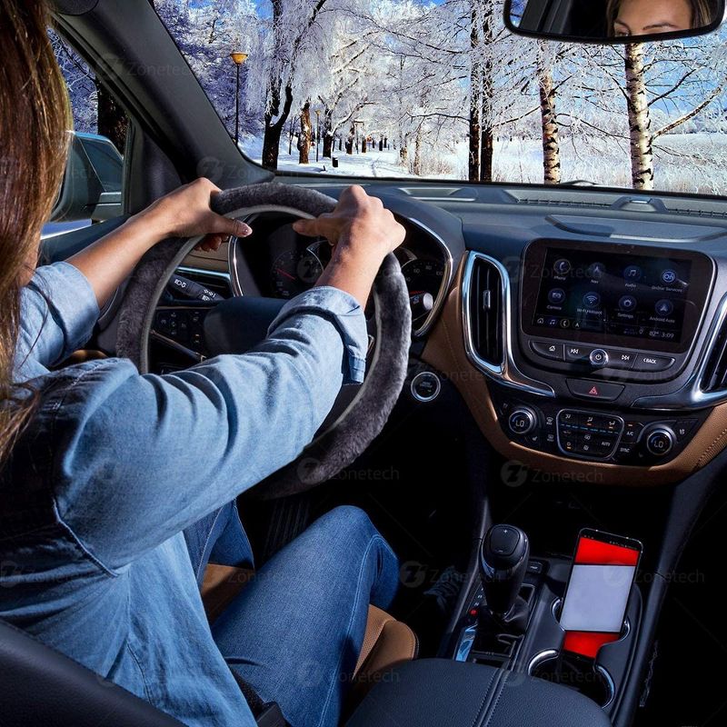 Zone Tech Non-Slip Car Decoration Steering Wheel Handbrake Gear Shift Plush Cover – Auto Comfortable Thermal Steering Wheel Cover (Gray), 3 of 10