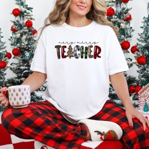 Simply Sage Market Very Merry Teacher Plaid Garment Dyed Tee - 1 of 4